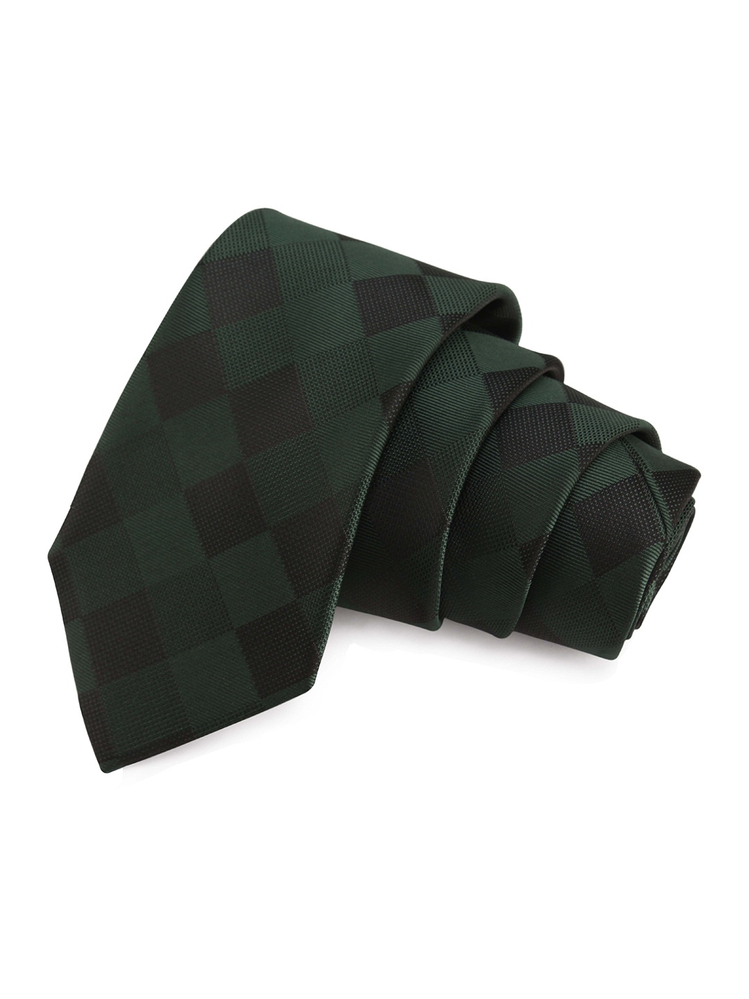 

PELUCHE Men Green Checked Broad Tie with Brooch & Collar Stay