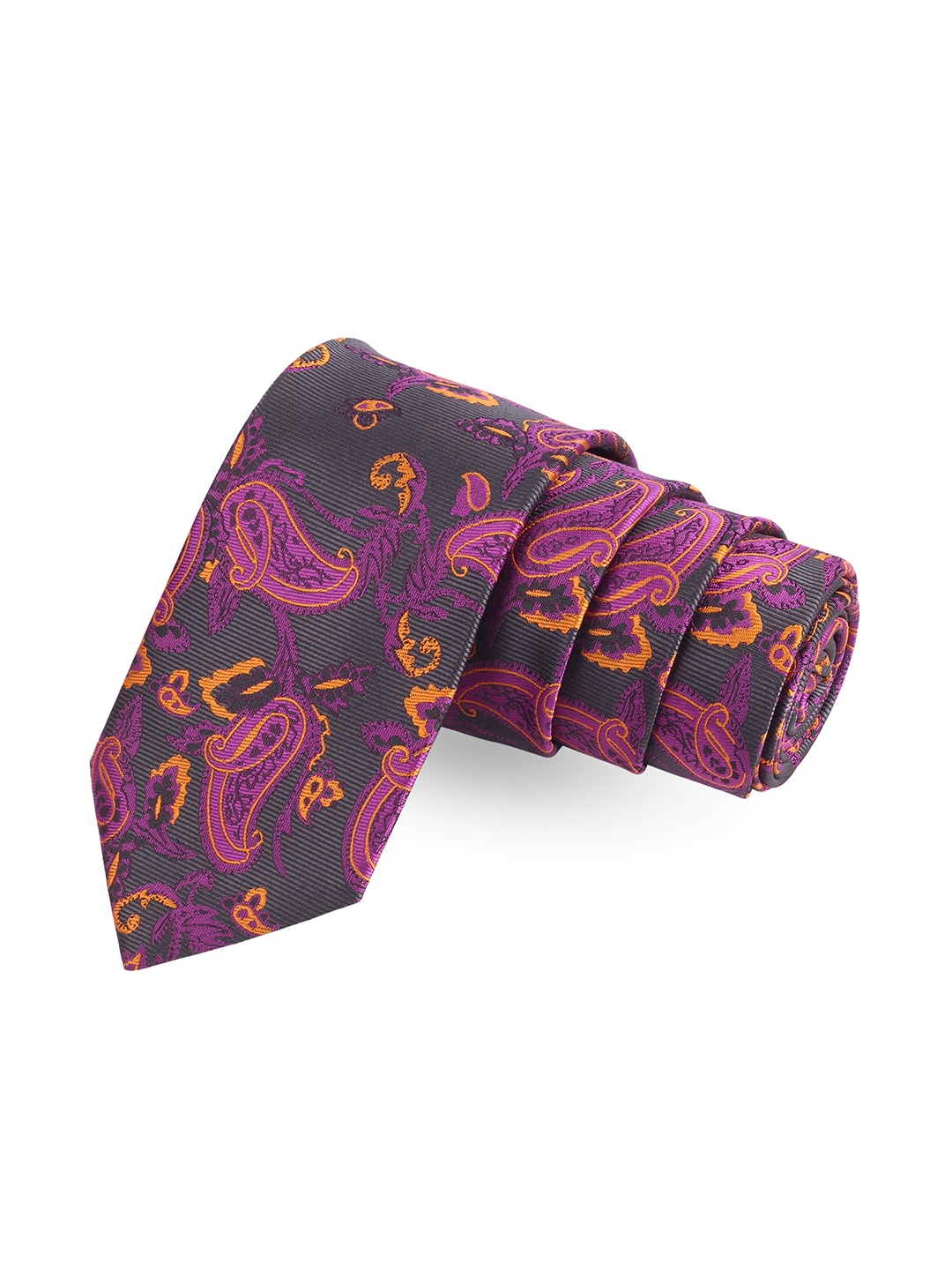 

PELUCHE Men Black & Pink Woven Design Broad Tie with Brooch & Collar Stay