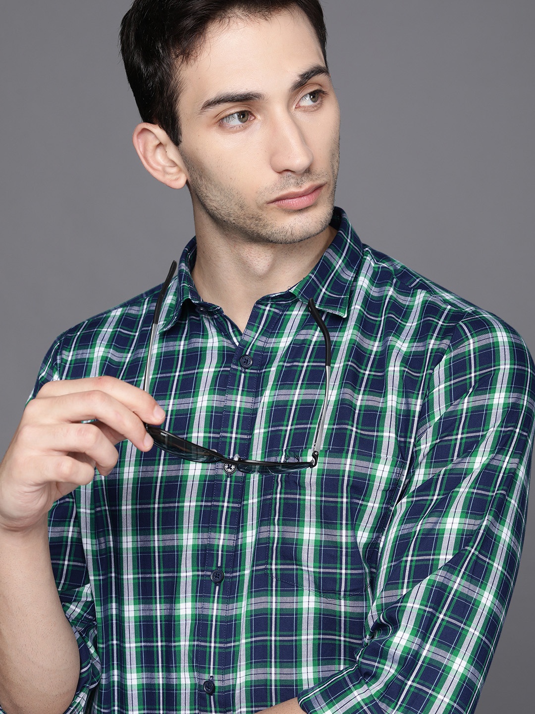 

Allen Solly Men Navy Blue Modern Slim Fit Tartan Checked Casual Shirt