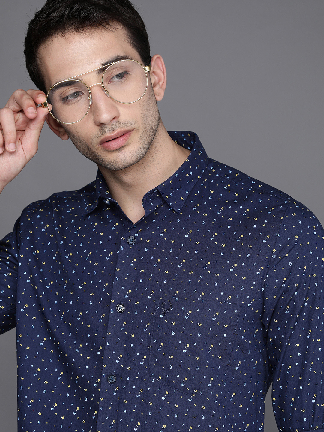

Allen Solly Men Navy Blue Modern Fit Opaque Printed Casual Shirt