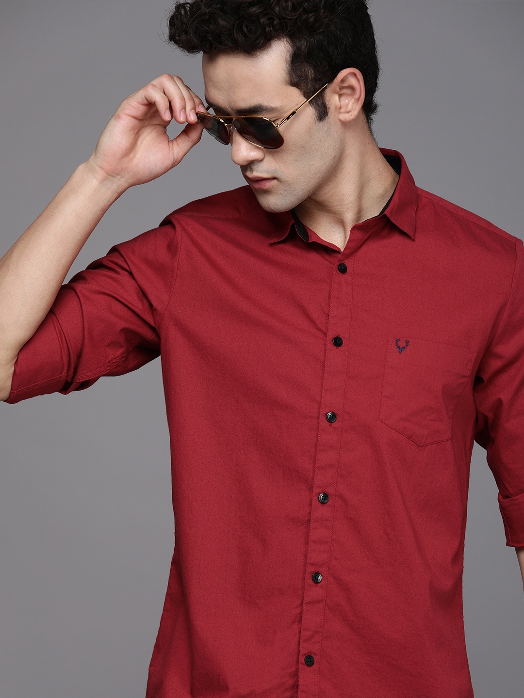 

Allen Solly Men Rust Red Slim Fit Pure Cotton Casual Shirt