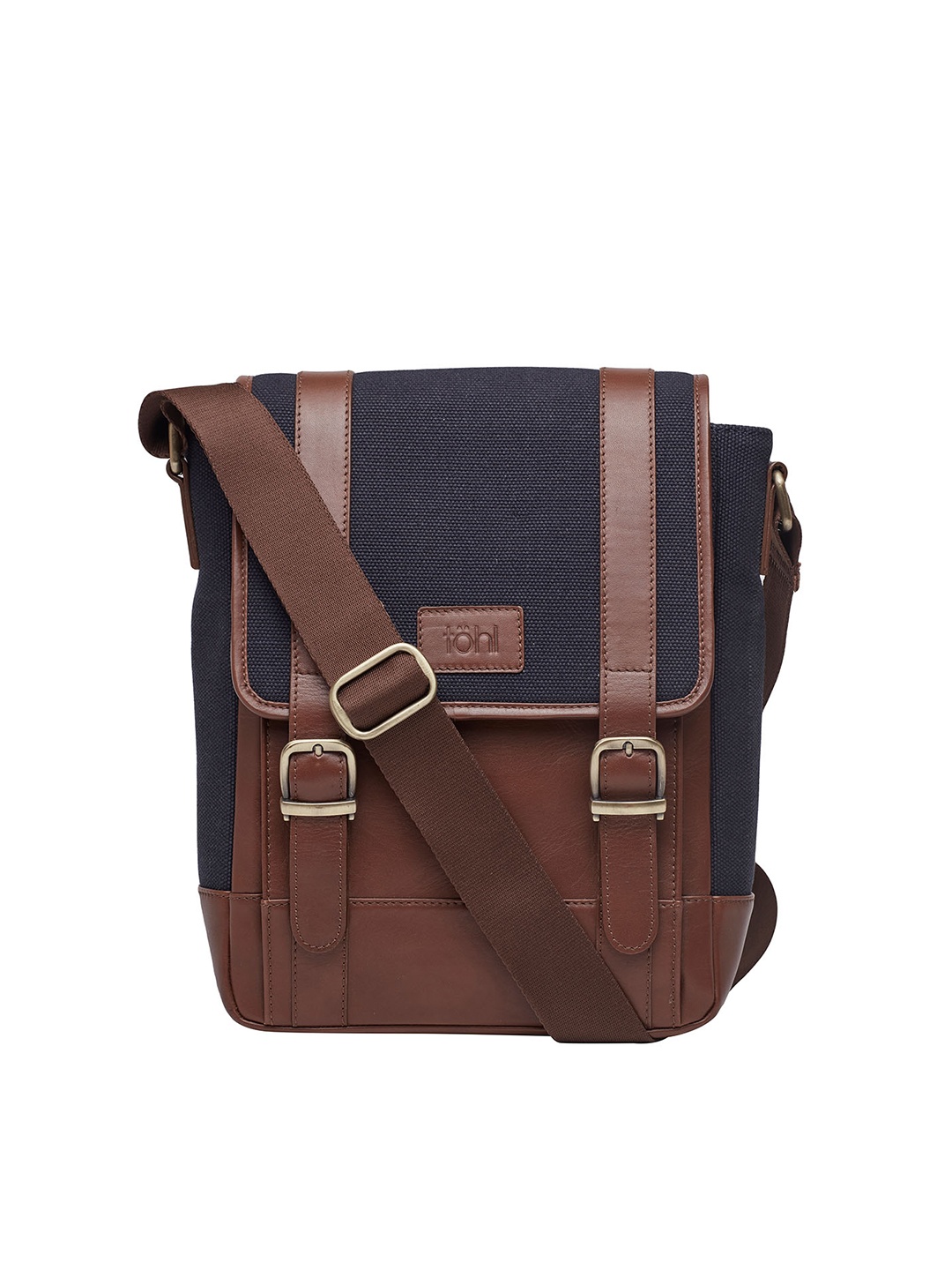 

Tohl Men Navy Blue & Brown Textured Messenger Bag