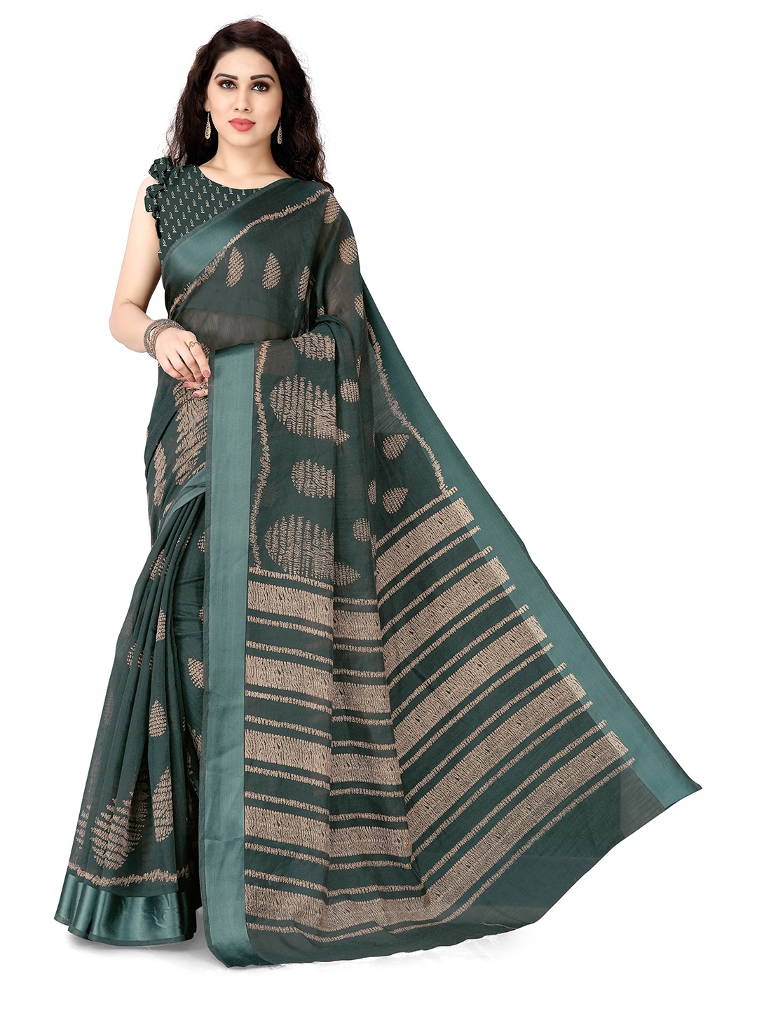 

KALINI Green & Beige Printed Saree