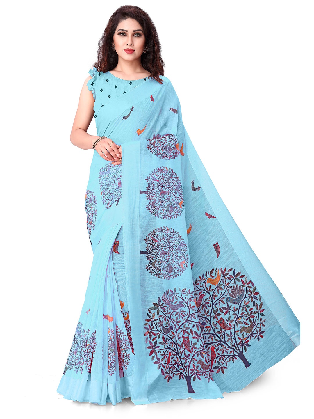 

KALINI Blue & Purple Floral Saree