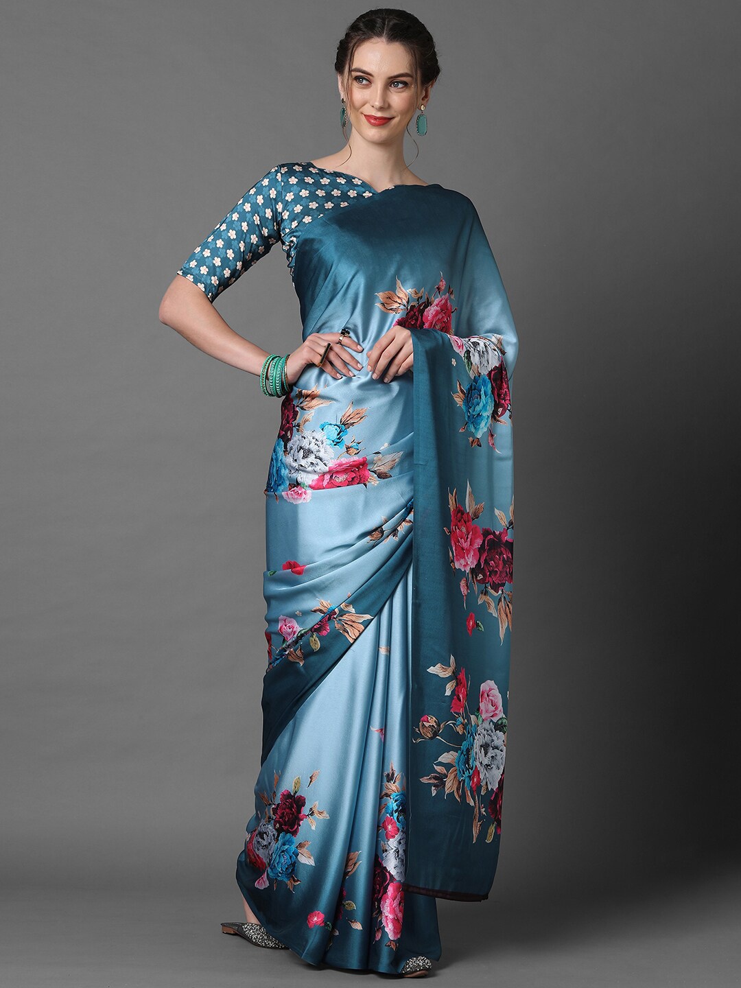 

Mitera Blue & Pink Floral Saree