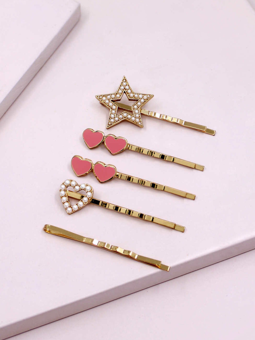 

Runway Ritual Girls Fuchsia & Gold-Toned Set of 5 Embellished Bobby Pins