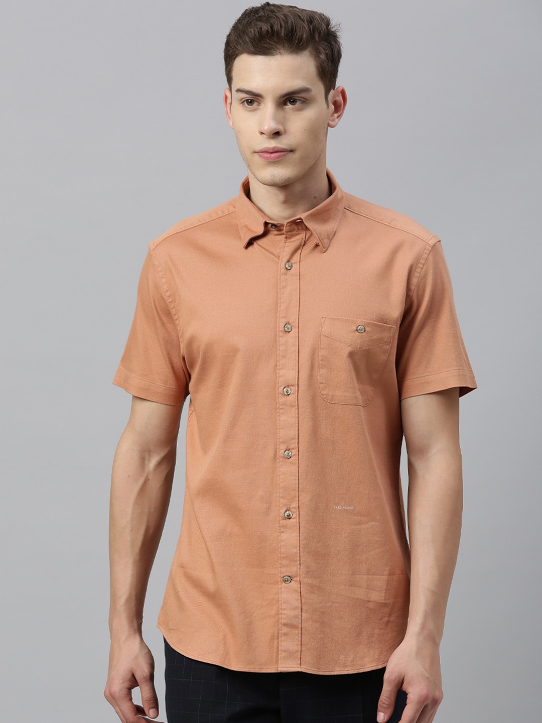 

RARE RABBIT Men Rust Brown Tailored Fit Casual Shirt