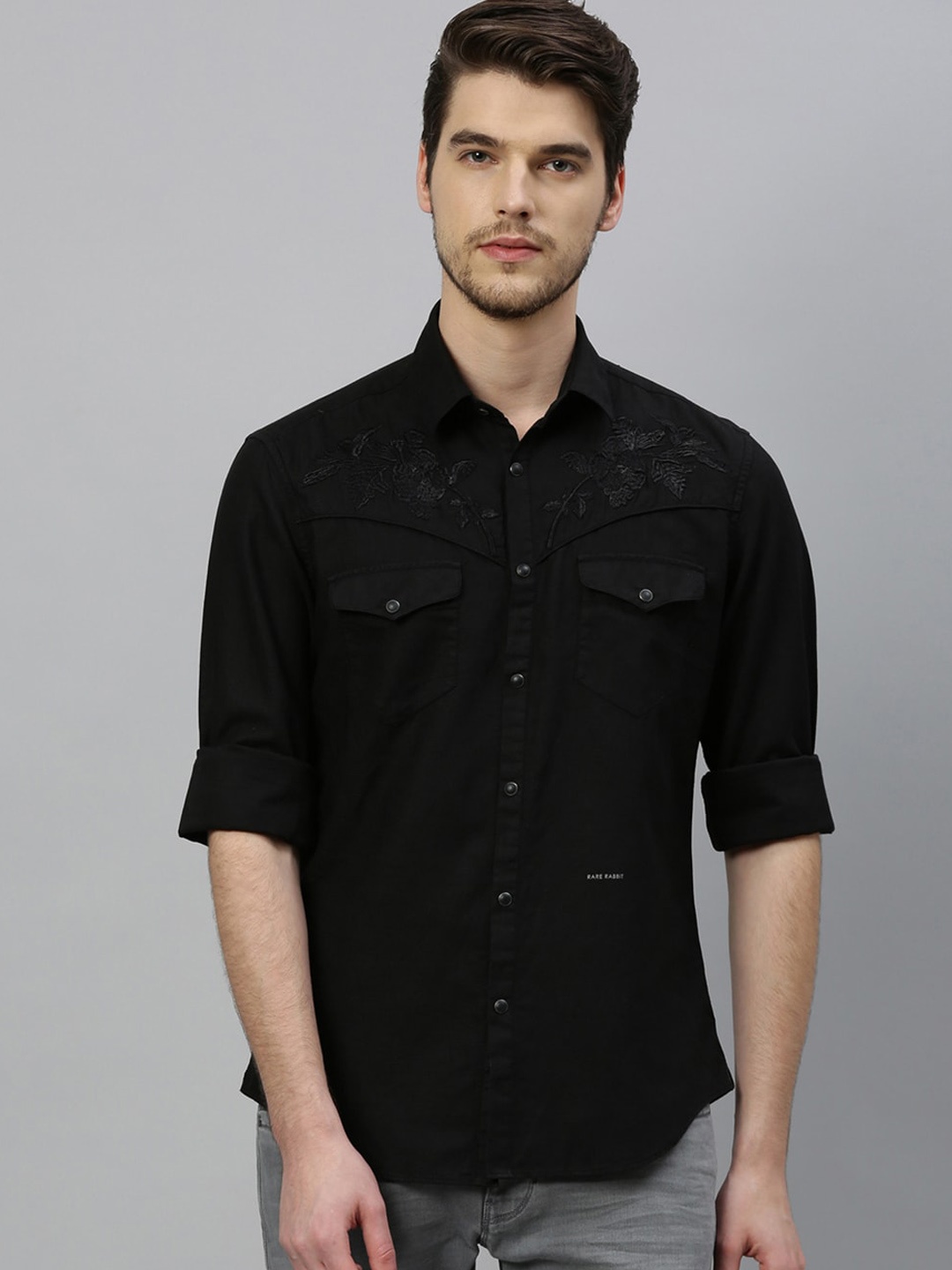 

RARE RABBIT Men Black Tailored Fit Casual Shirt