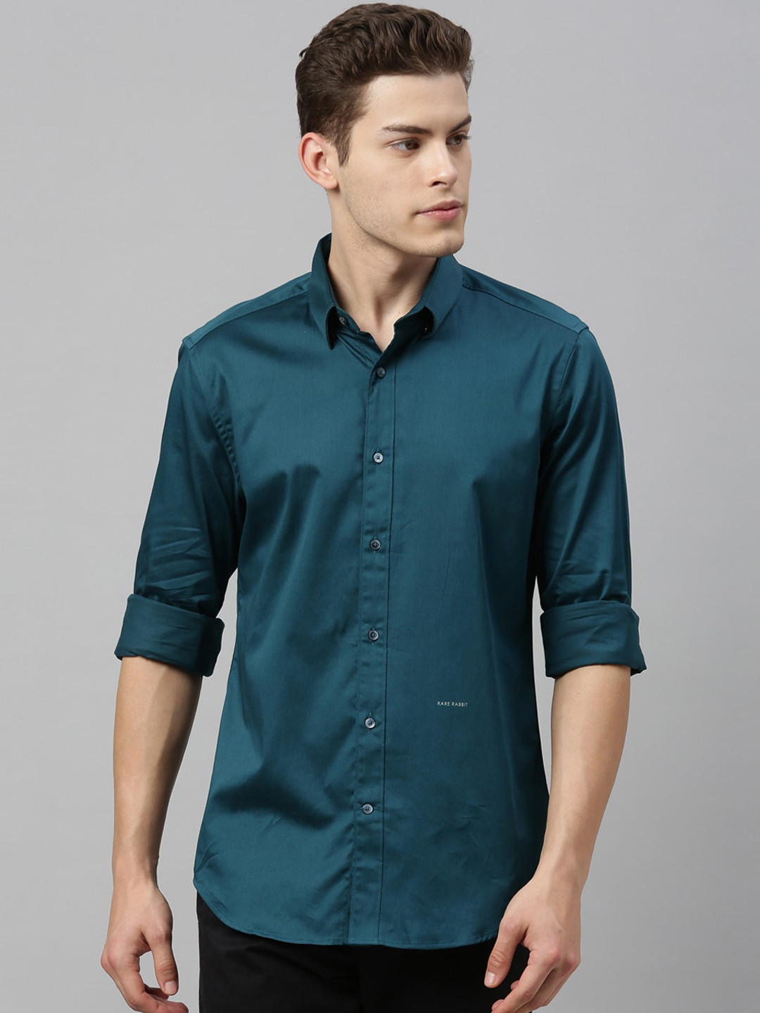 

RARE RABBIT Men Teal Blue Tailored Fit Casual Shirt