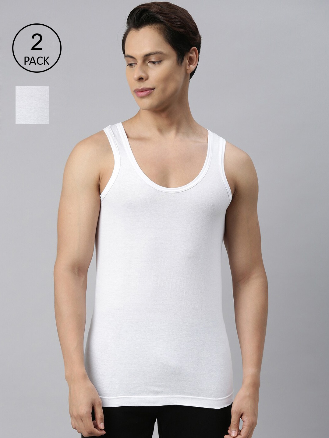 

VIP Men Pack Of 2 White Solid Pure Cotton Innerwear Vests