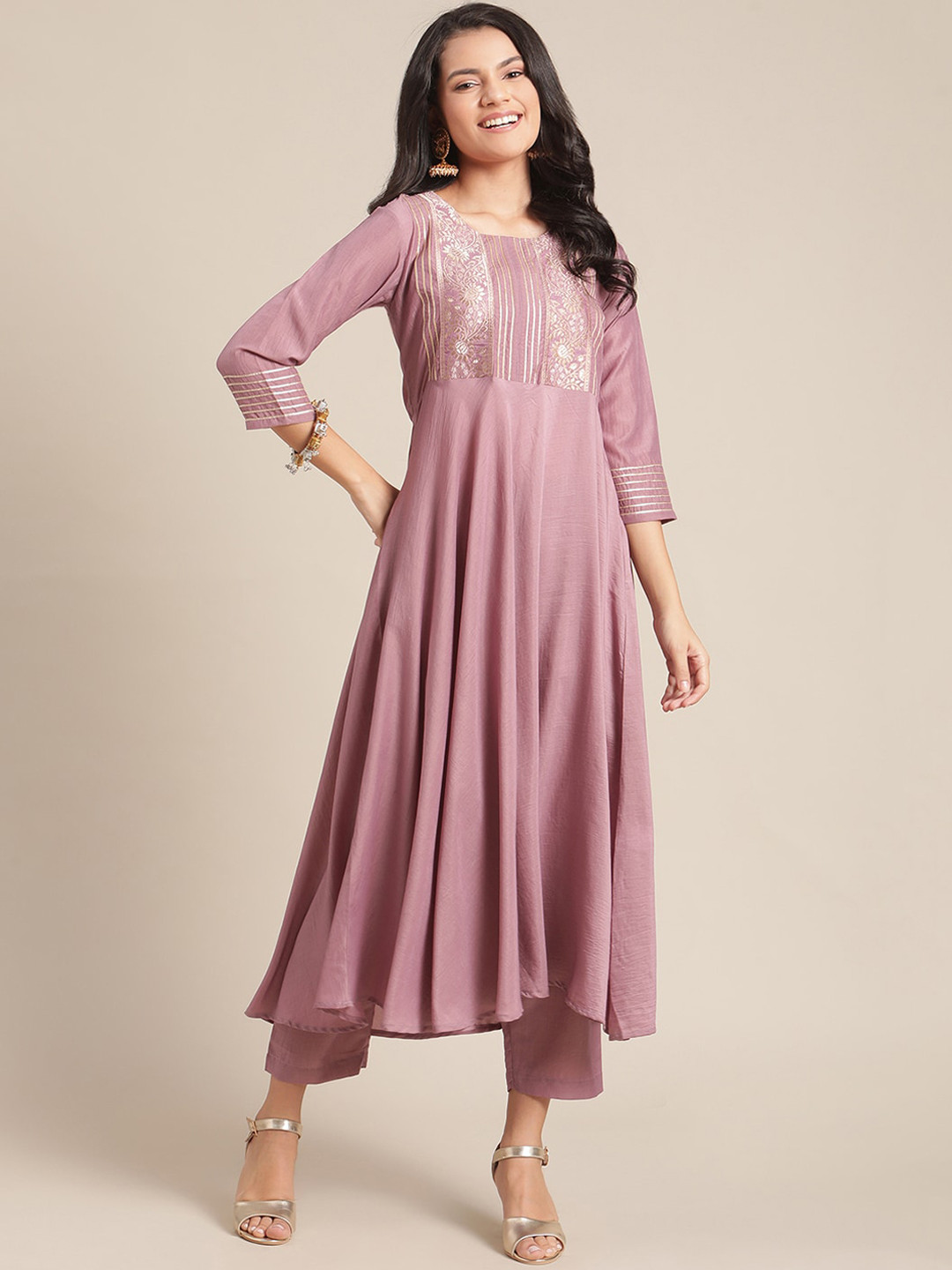 

Varanga Women Mauve Rocade & Gota Patch Work Kurta with Trousers