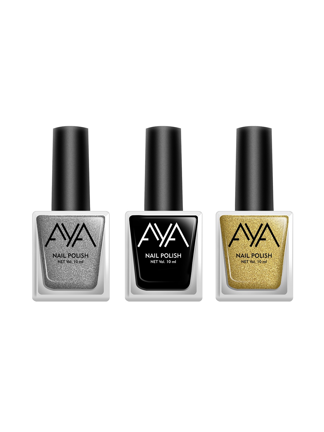 

AYA Women Set of 3 Nail Polish, Black
