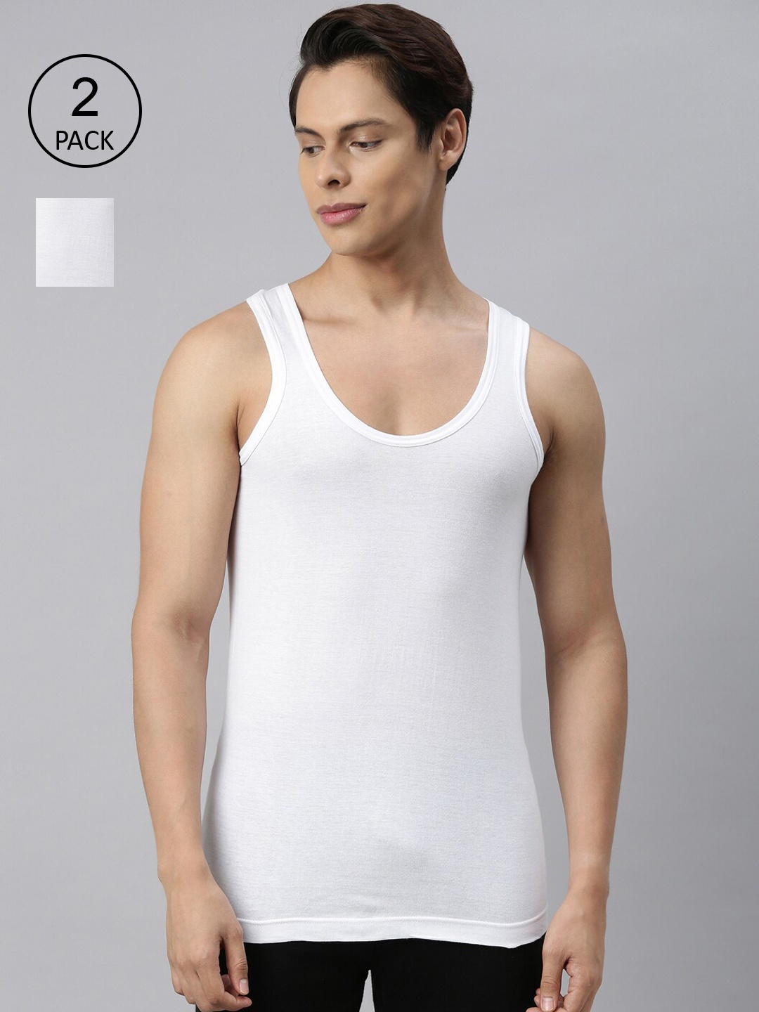 

VIP Men Pack Of 2 White Solid Pure Cotton Innerwear Vests