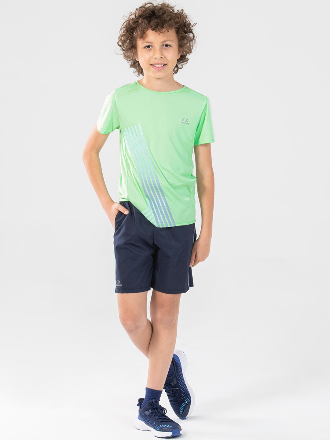 

Kalenji By Decathlon Kids Navy Blue Striped Mid-Rise Running Shorts