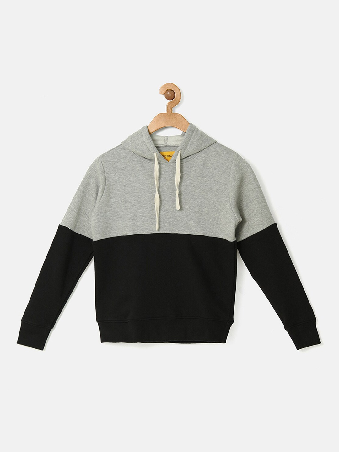 

Instafab Boys Grey & Black Colourblocked Hooded Sweatshirt
