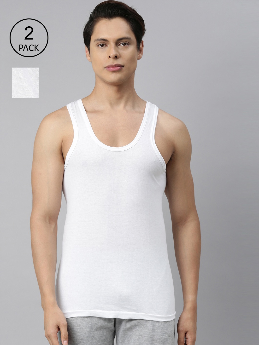 

VIP Men Pack Of 2 White Solid Pure Cotton Innerwear Vests