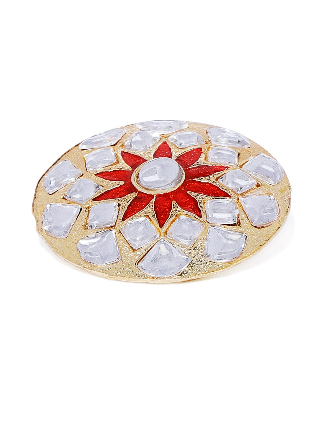 

AccessHer Gold-Plated White & Red Stone-Studded Enameled Brooch