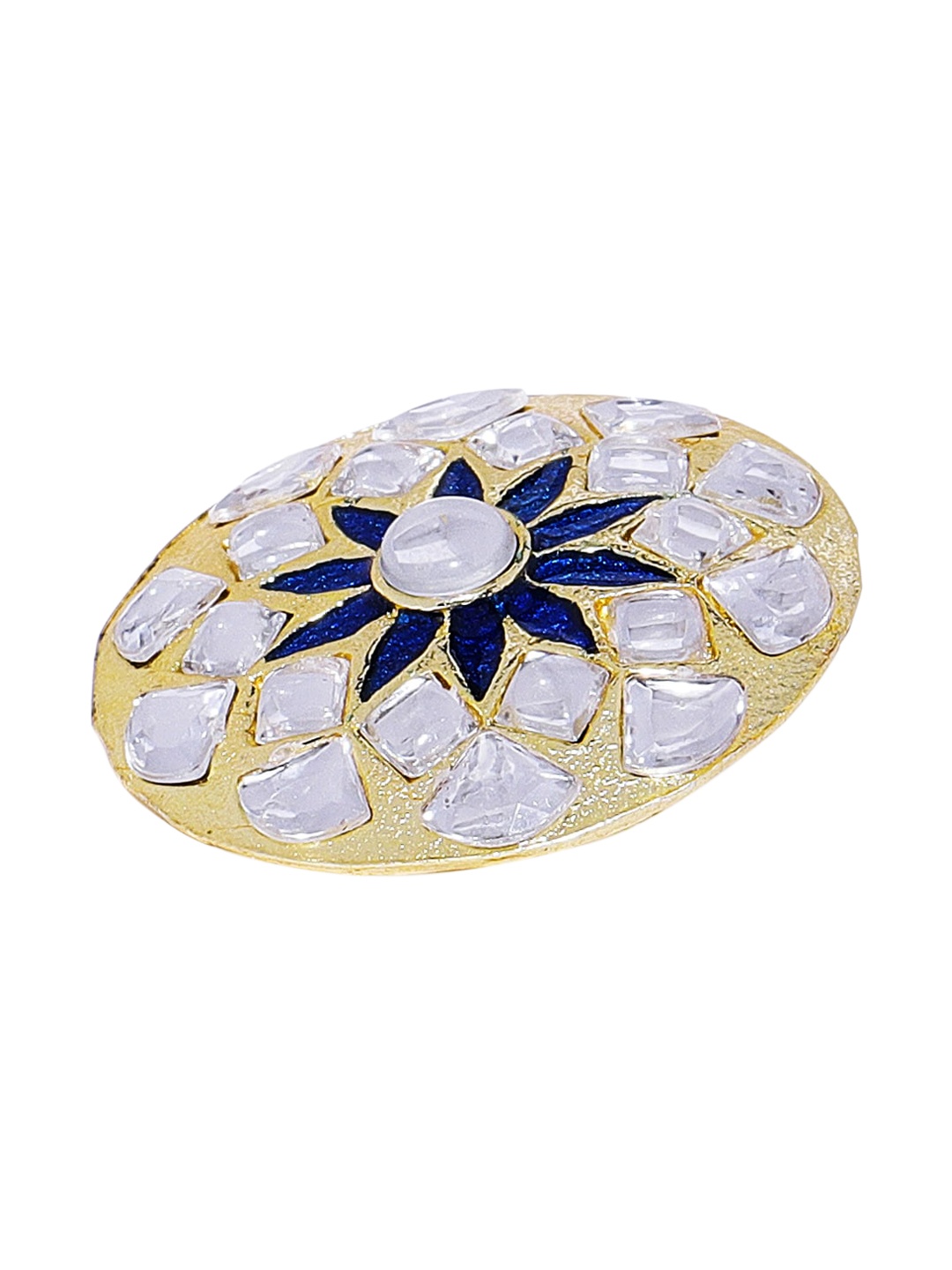 

AccessHer Gold-Plated White & Navy Blue Stone-Studded Enameled Brooch