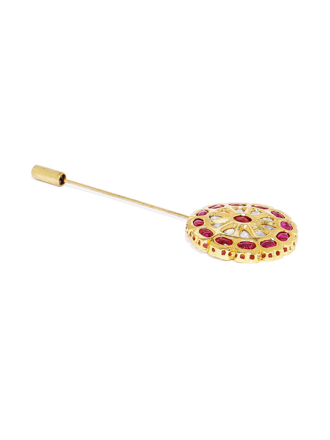 

AccessHer Men Gold-Toned & Maroon Gold Plated Ruby Studded Lapel Pin