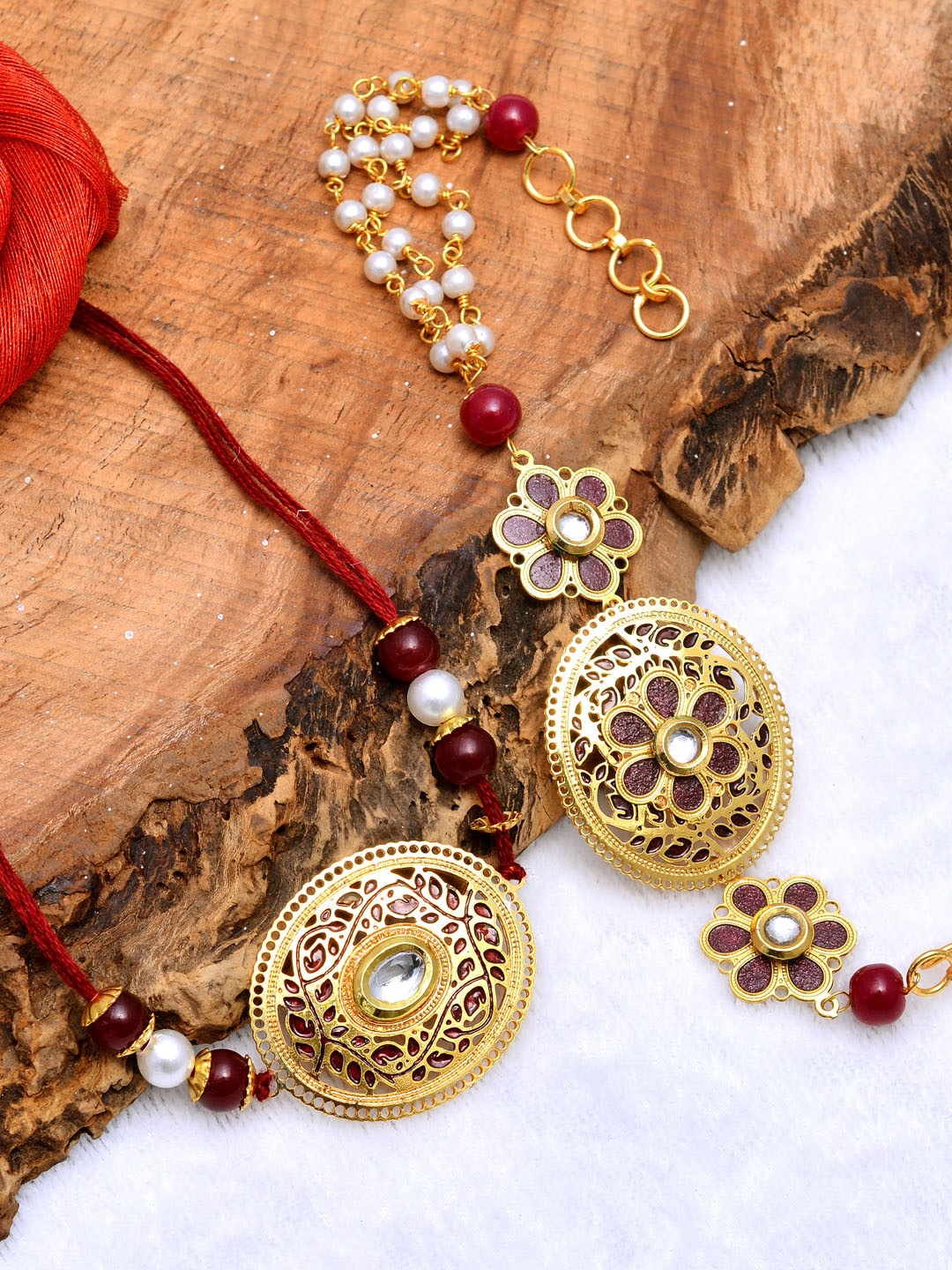 

PANASH Unisex Gold-Toned & White Gold-Plated Handcrafted Rakhi & Lumba Bracelet