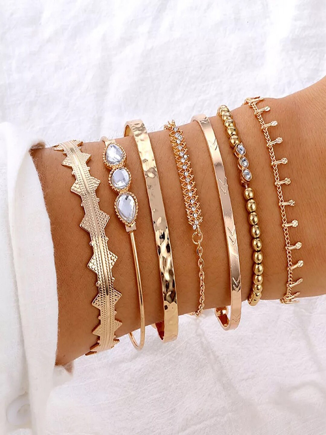 

Shining Diva Fashion Set of 7 Gold-Plated Stylish Crystal Cuff Bracelet