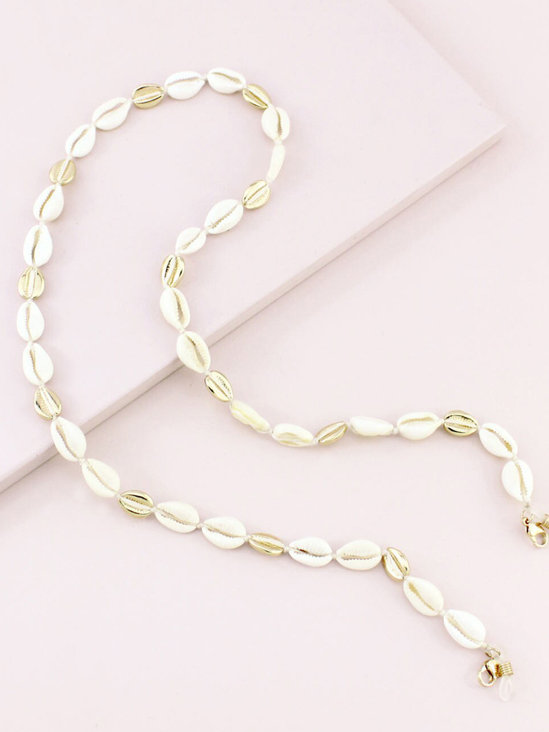 

Runway Ritual Off White & Gold-Toned Gold-Plated Vacation Sunglass & Mask String Chain