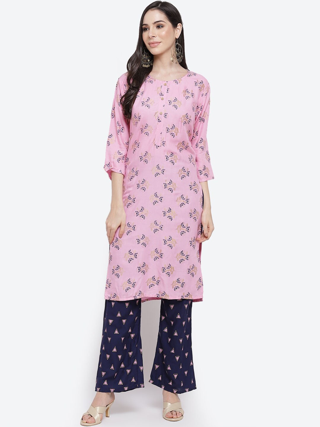 

Kurti's by Menka Women Pink Printed Kurta with Trousers