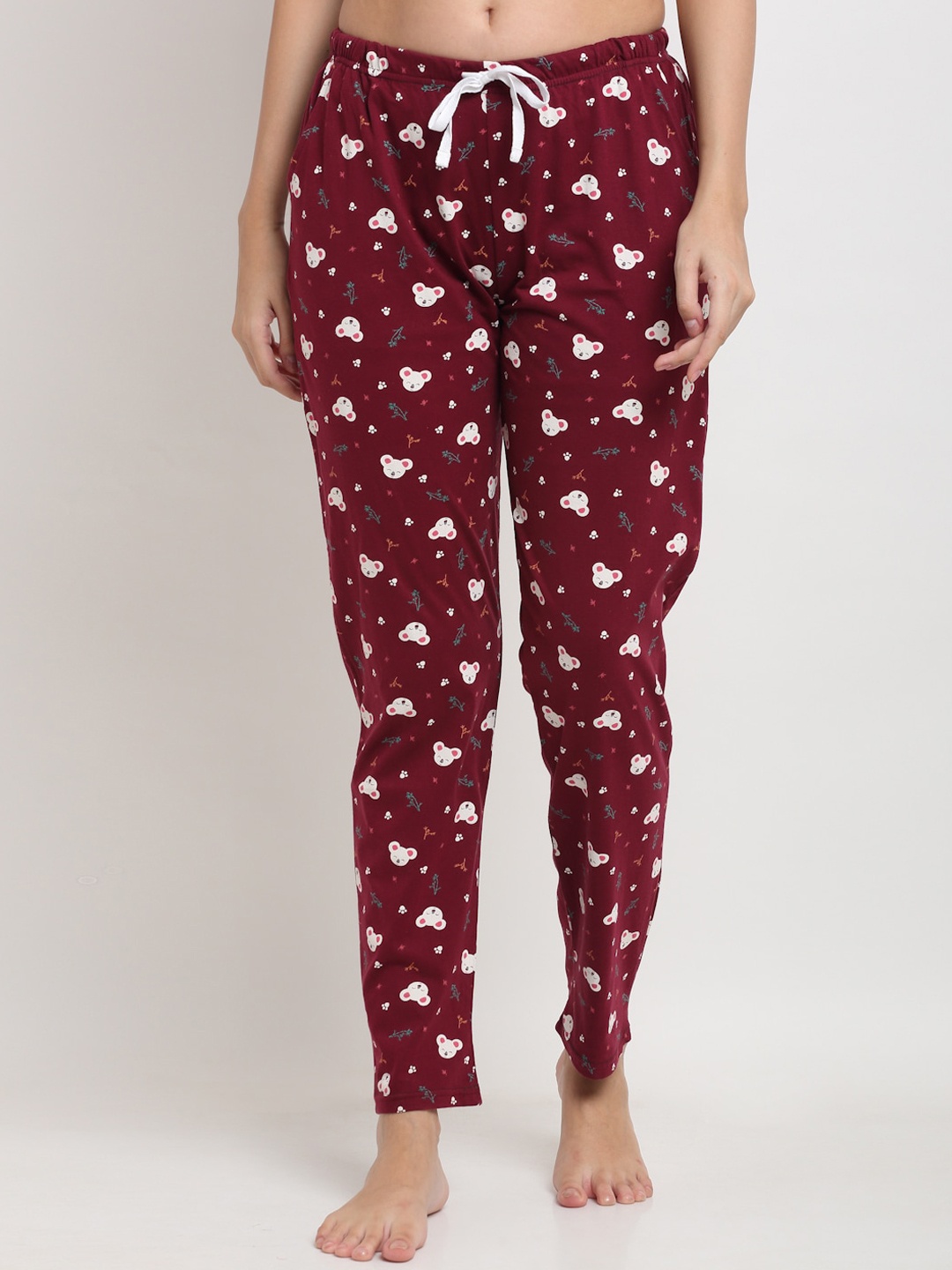 

Kanvin Women Maroon & White Printed Pure Cotton Lounge Pants