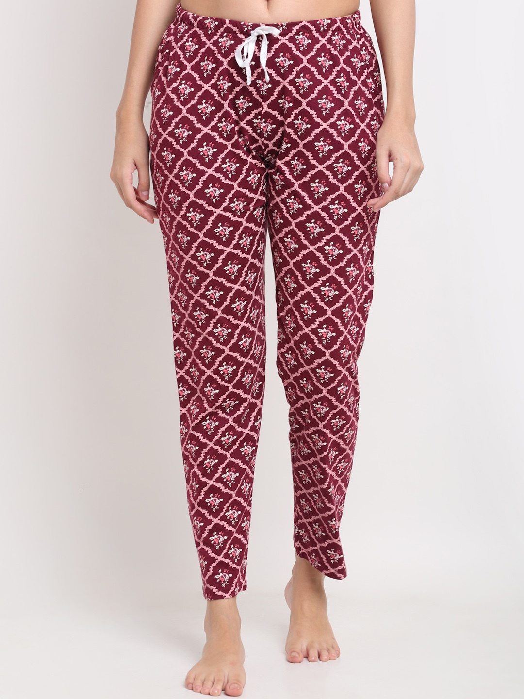 

Kanvin Women Maroon & Pink Printed Pure Cotton Lounge Pants