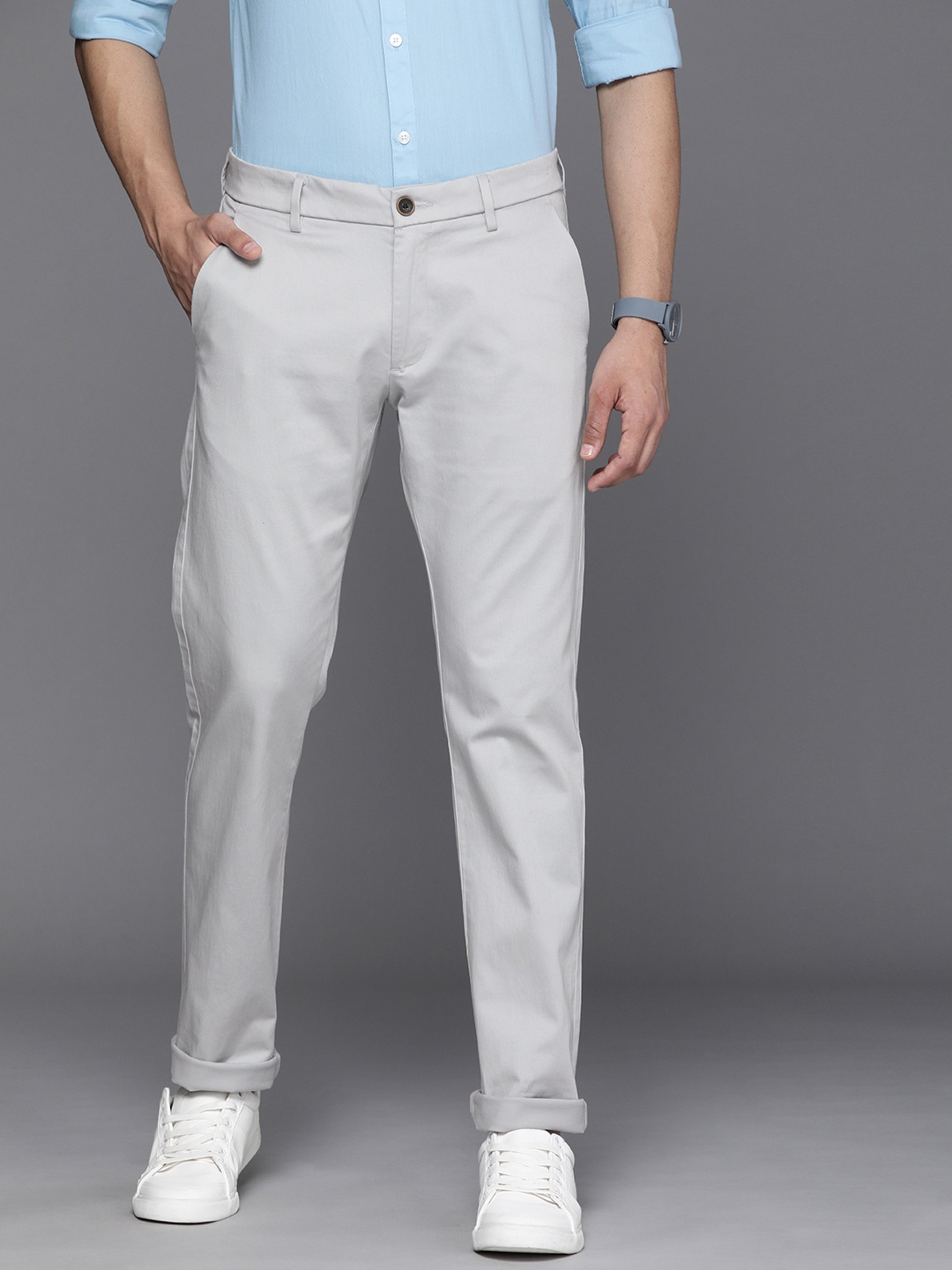 

Allen Solly Men Grey Solid Slim Fit Casual Trousers
