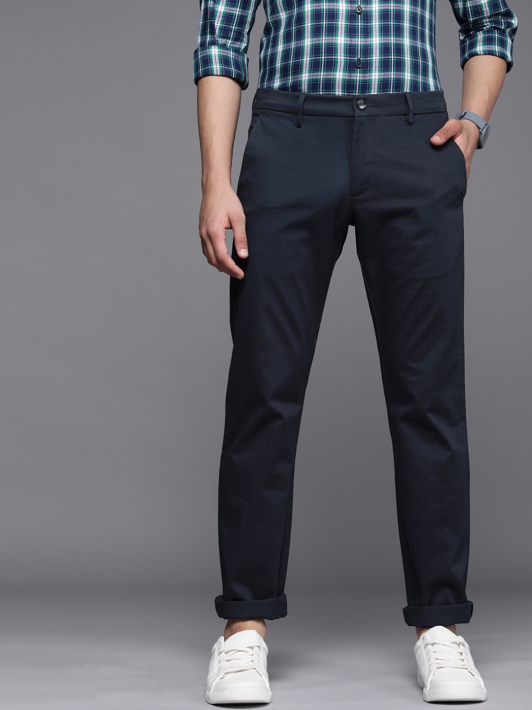 

Allen Solly Men Navy Blue Slim Fit Trousers