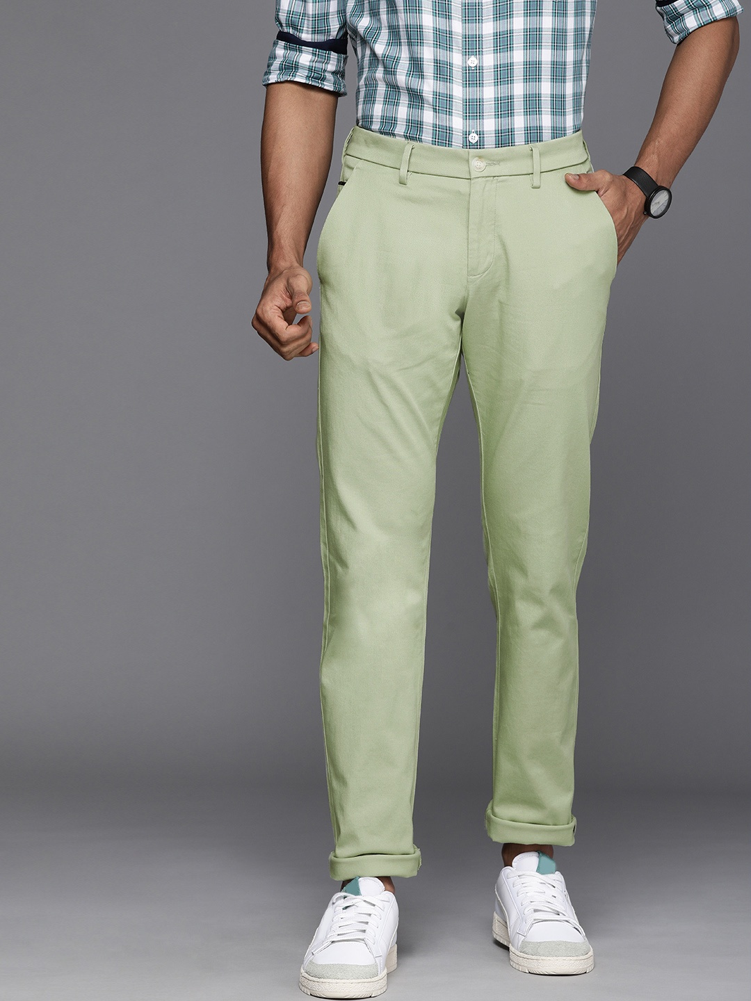 

Allen Solly Men Mint Green Solid Slim Fit Chinos