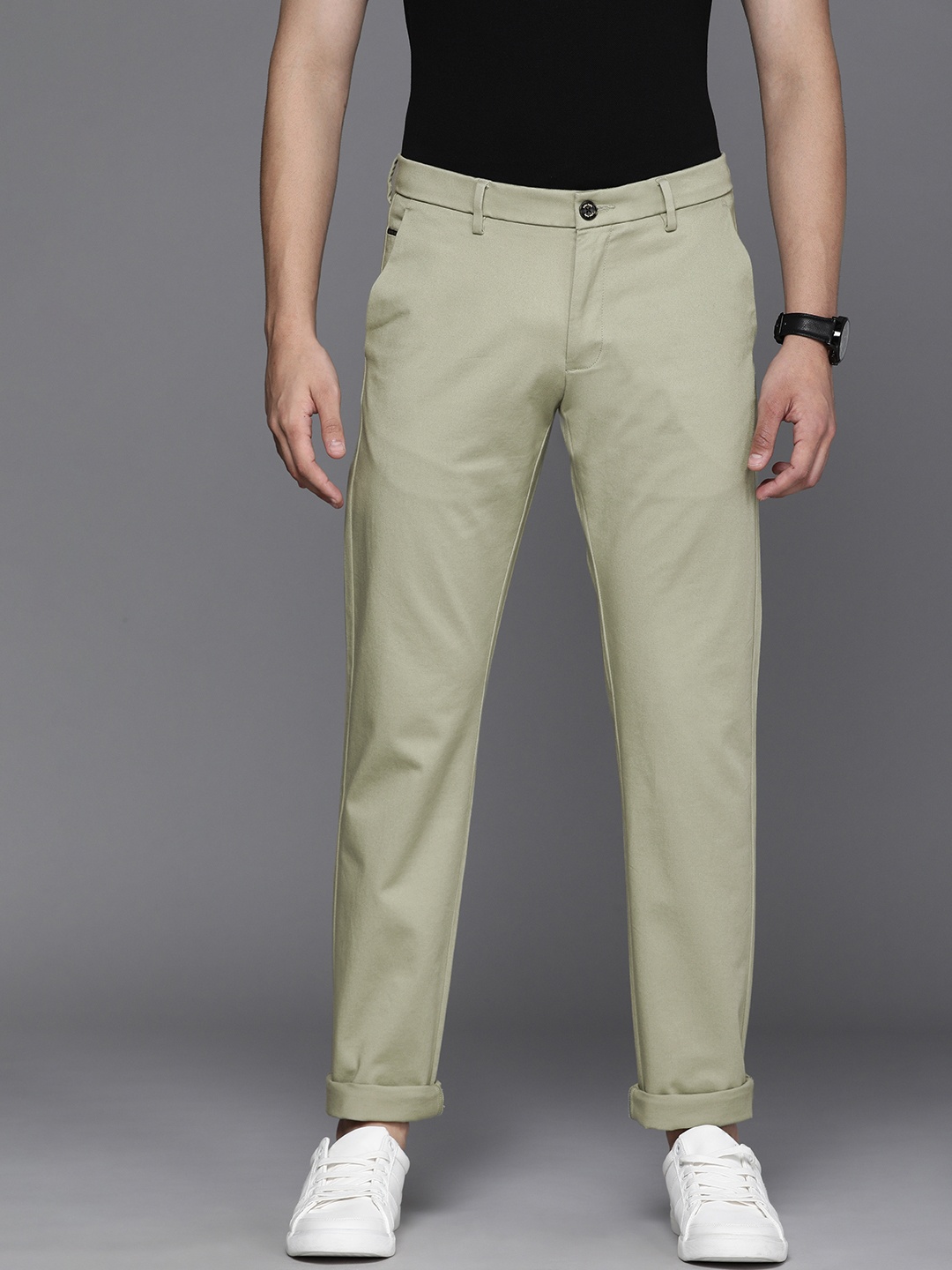 

Allen Solly Men Green Solid Slim Fit Trousers