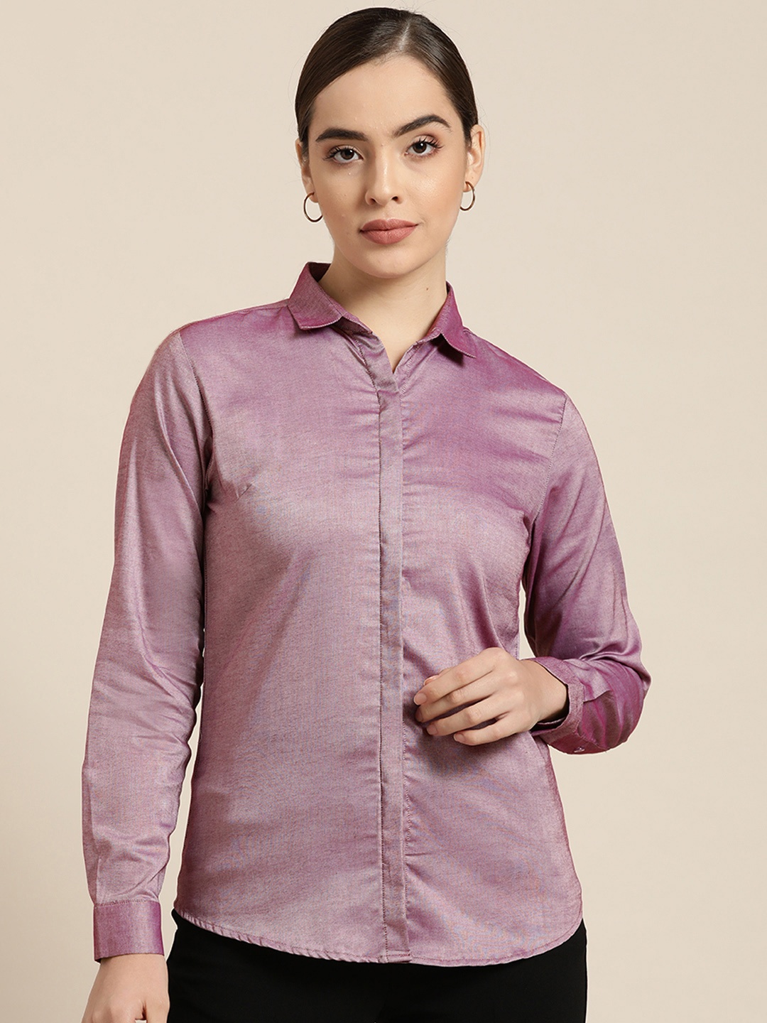 

Hancock Women Purple Cotton Solid Slim Fit Formal Shirt