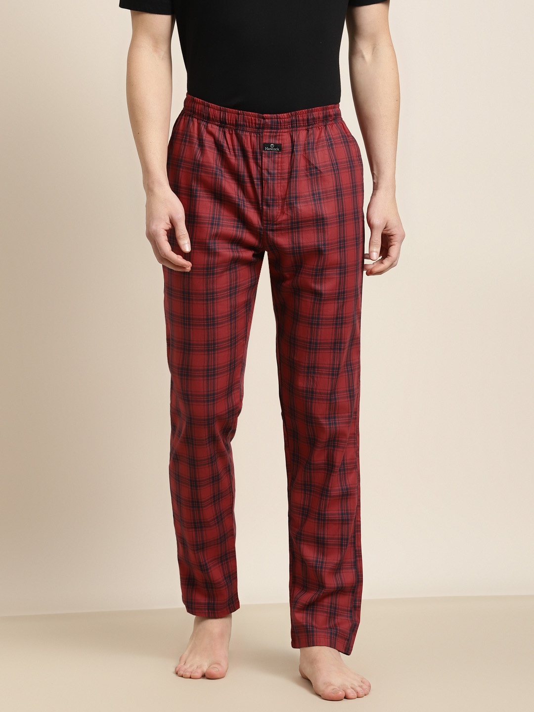 

Hancock Men Red & Navy Blue Checked Pure Cotton Comfort Fit Lounge Pant