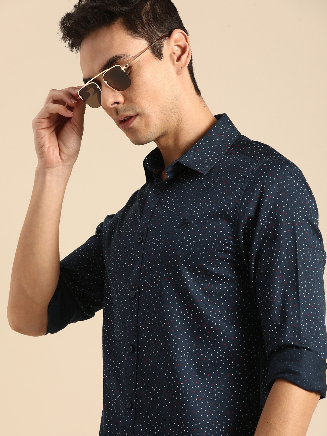 

Being Human Men Navy Blue & White Printed Slim Fit Casual Shirt