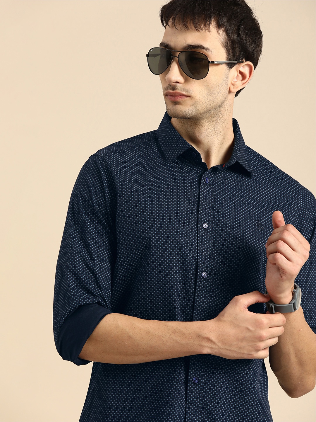 

Being Human Men Navy Blue Slim Fit Opaque Printed Casual Shirt