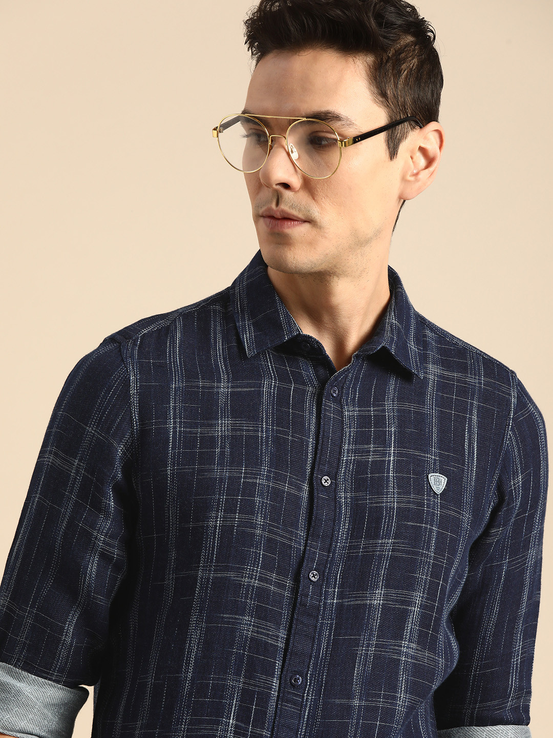 

Being Human Men Navy Blue & White Printed Slim Fit Casual Shirt