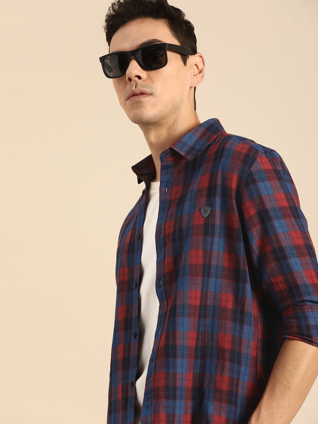 

Being Human Men Red & Blue Checked Slim Fit Casual Shirt