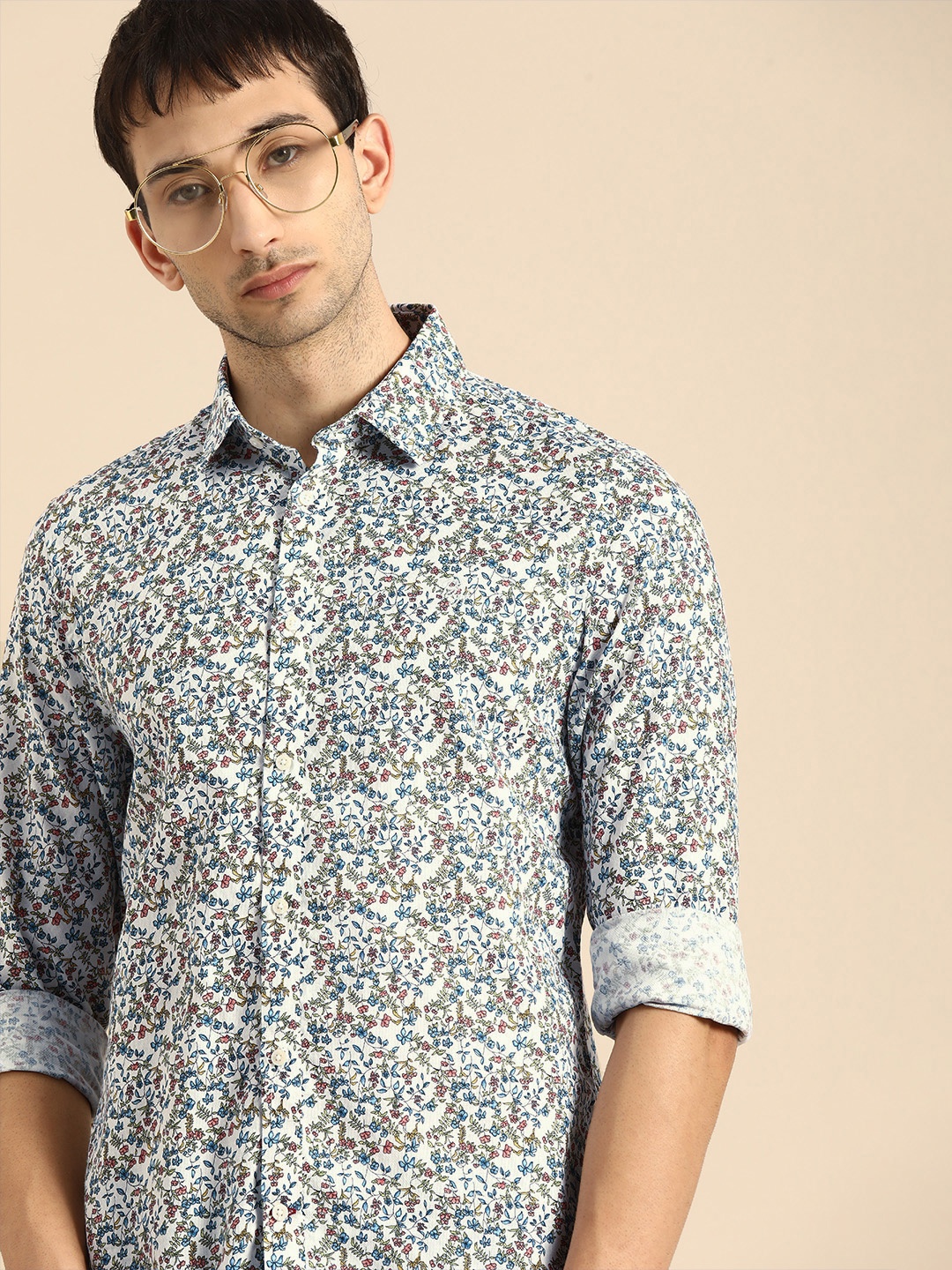 

Being Human Men White & Blue Slim Fit Floral Opaque Printed Casual Shirt