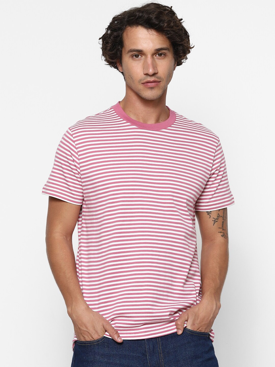 

FOREVER 21 Men Mauve Striped T-shirt