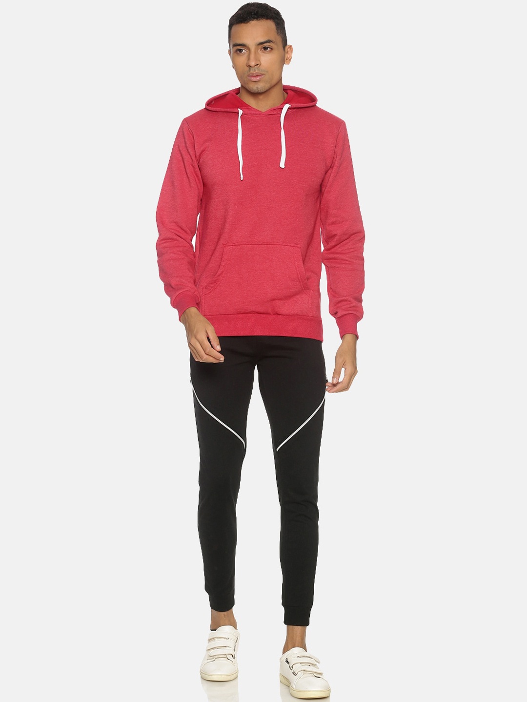 

Campus Sutra Men Maroon & Black Solid Cotton Hooded Tracksuit