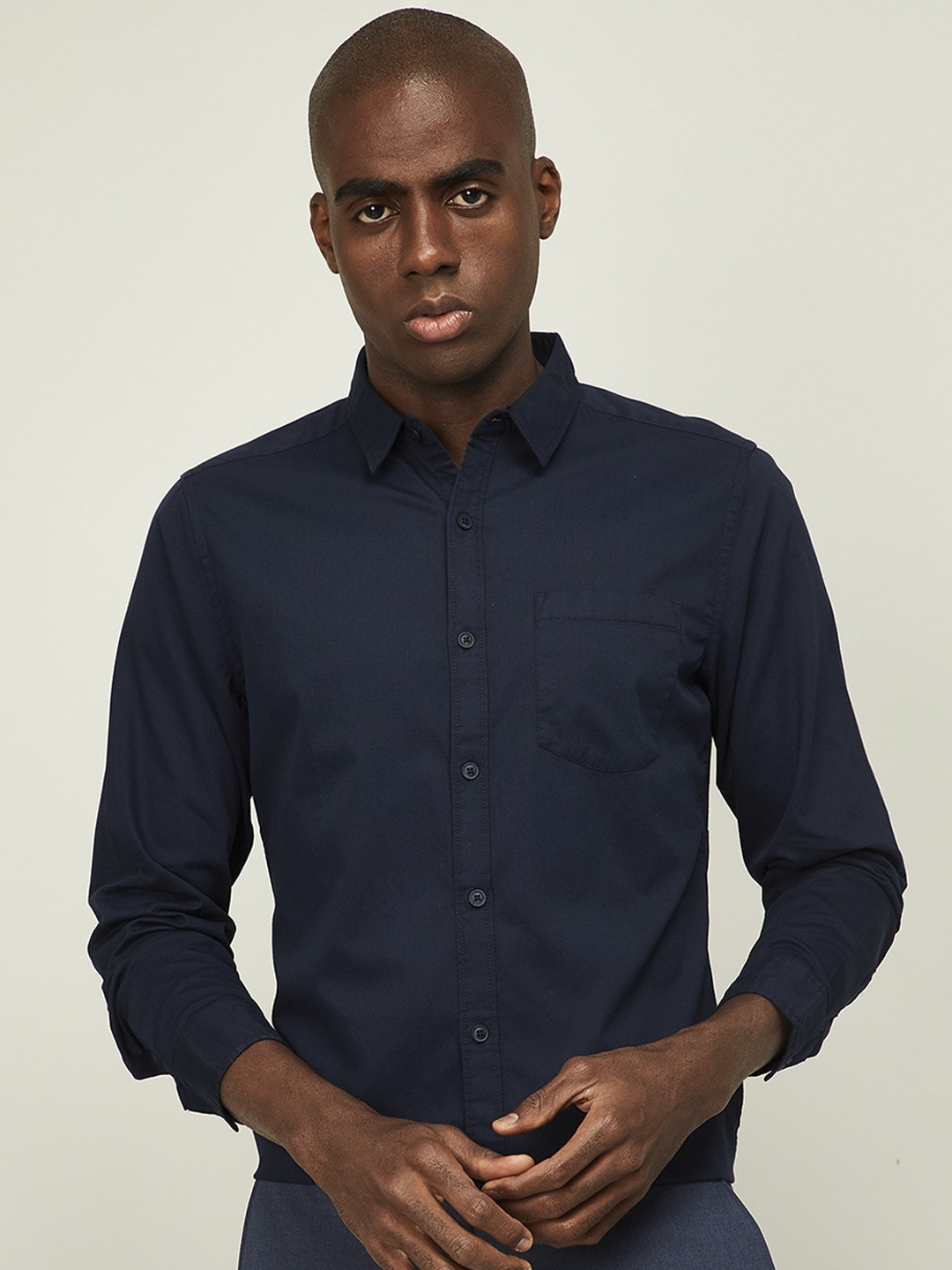 

Fame Forever by Lifestyle Men Navy Blue Slim Fit Casual Shirt