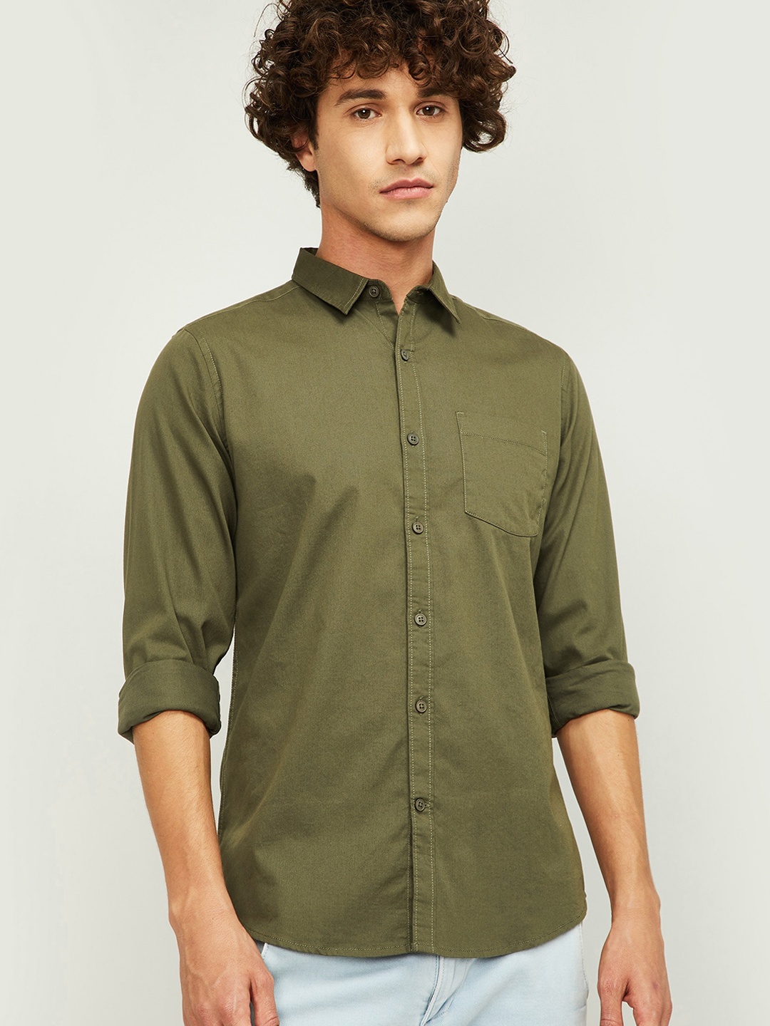 

Fame Forever by Lifestyle Men Olive Green Slim Fit Casual Shirt