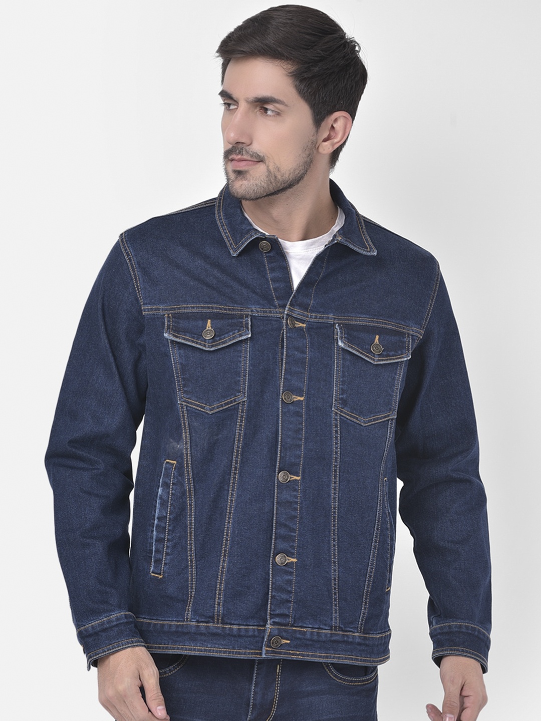 

Canary London Men Navy Blue Washed Denim Jacket