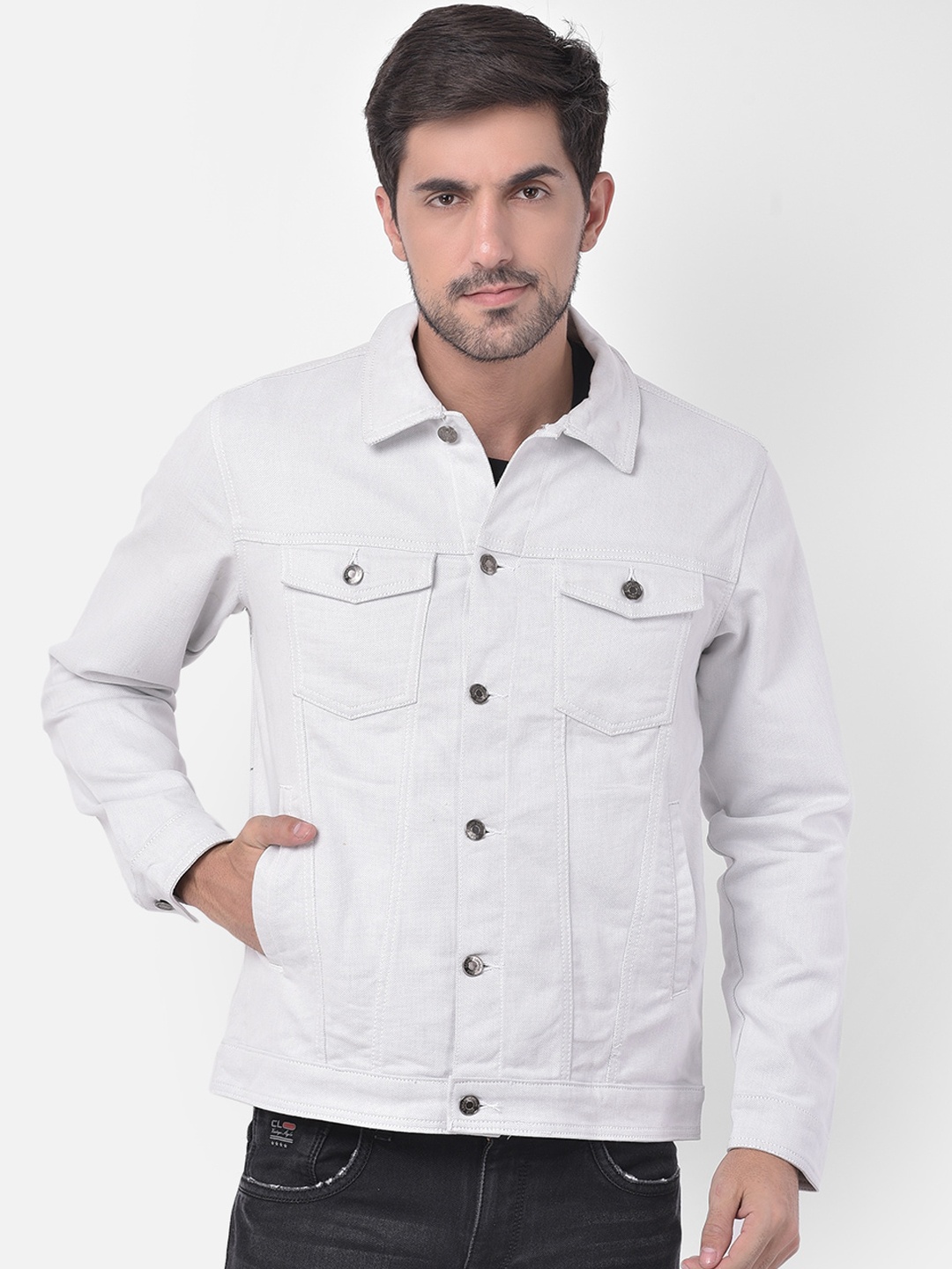 

Canary London Men Grey Solid Denim Jacket