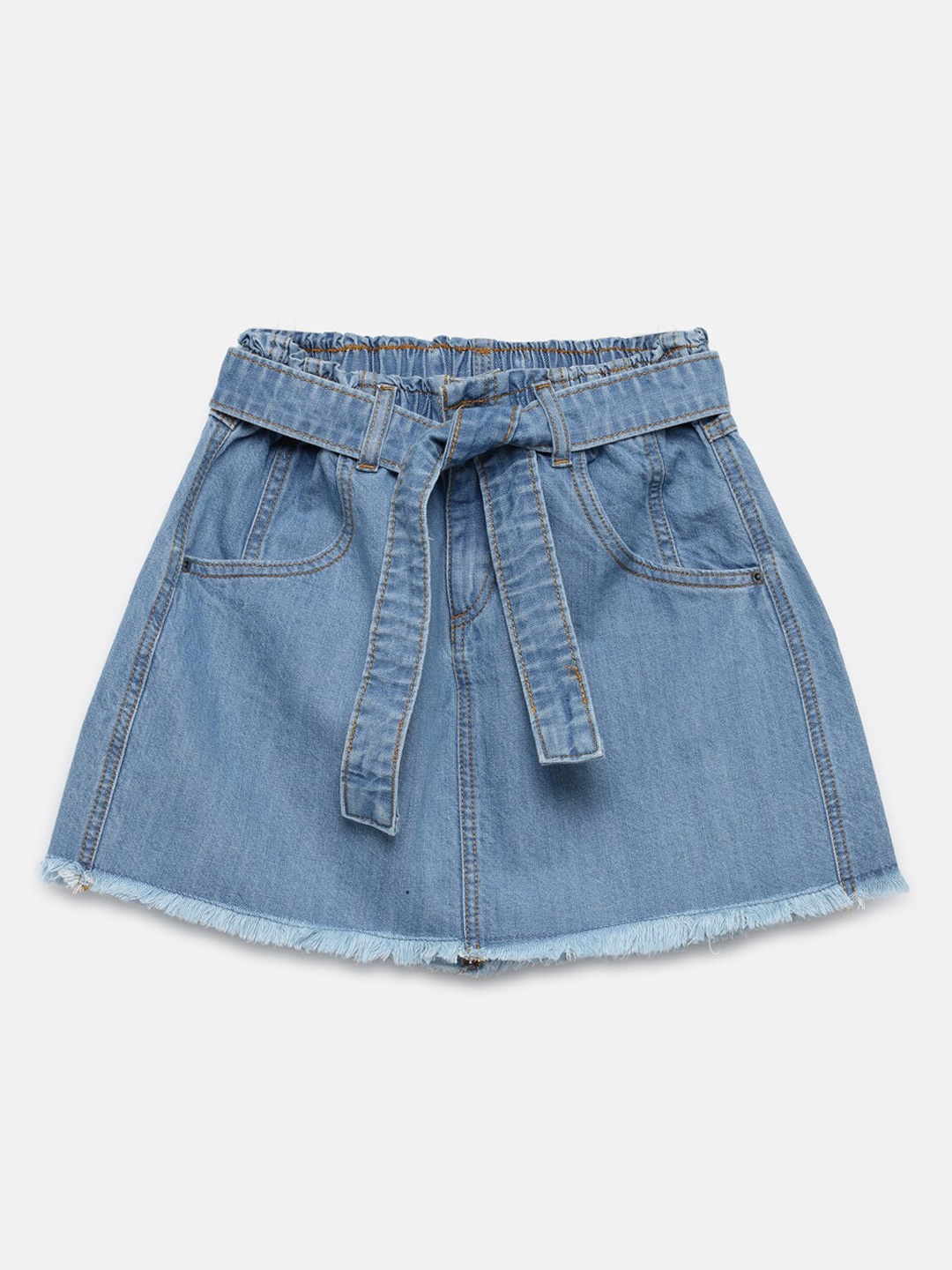

Pepe Jeans Girls Blue Solid Pure Cotton A-Line Mini Skirt