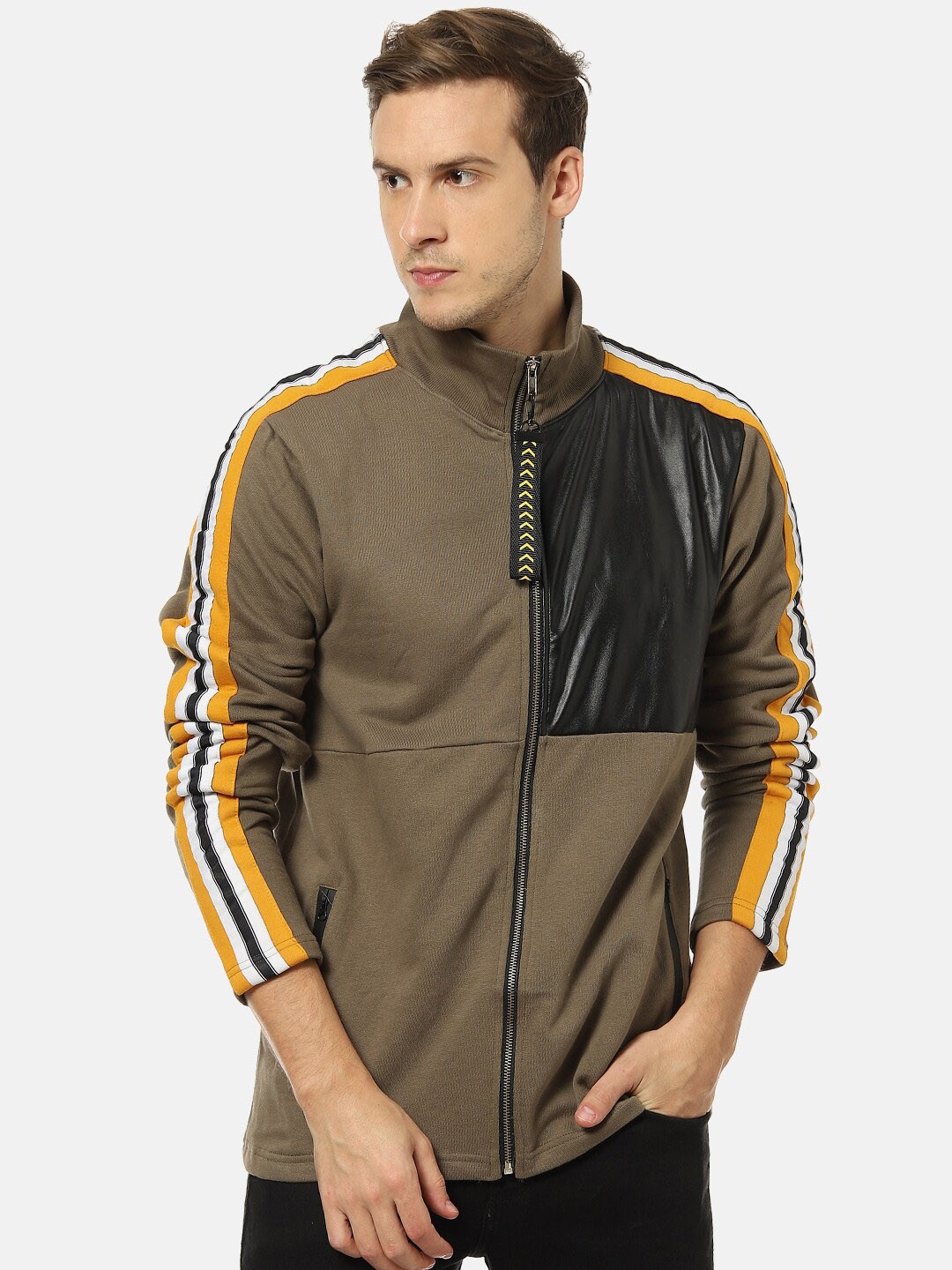 

Campus Sutra Men Olive Green Colourblocked Sweatshirt