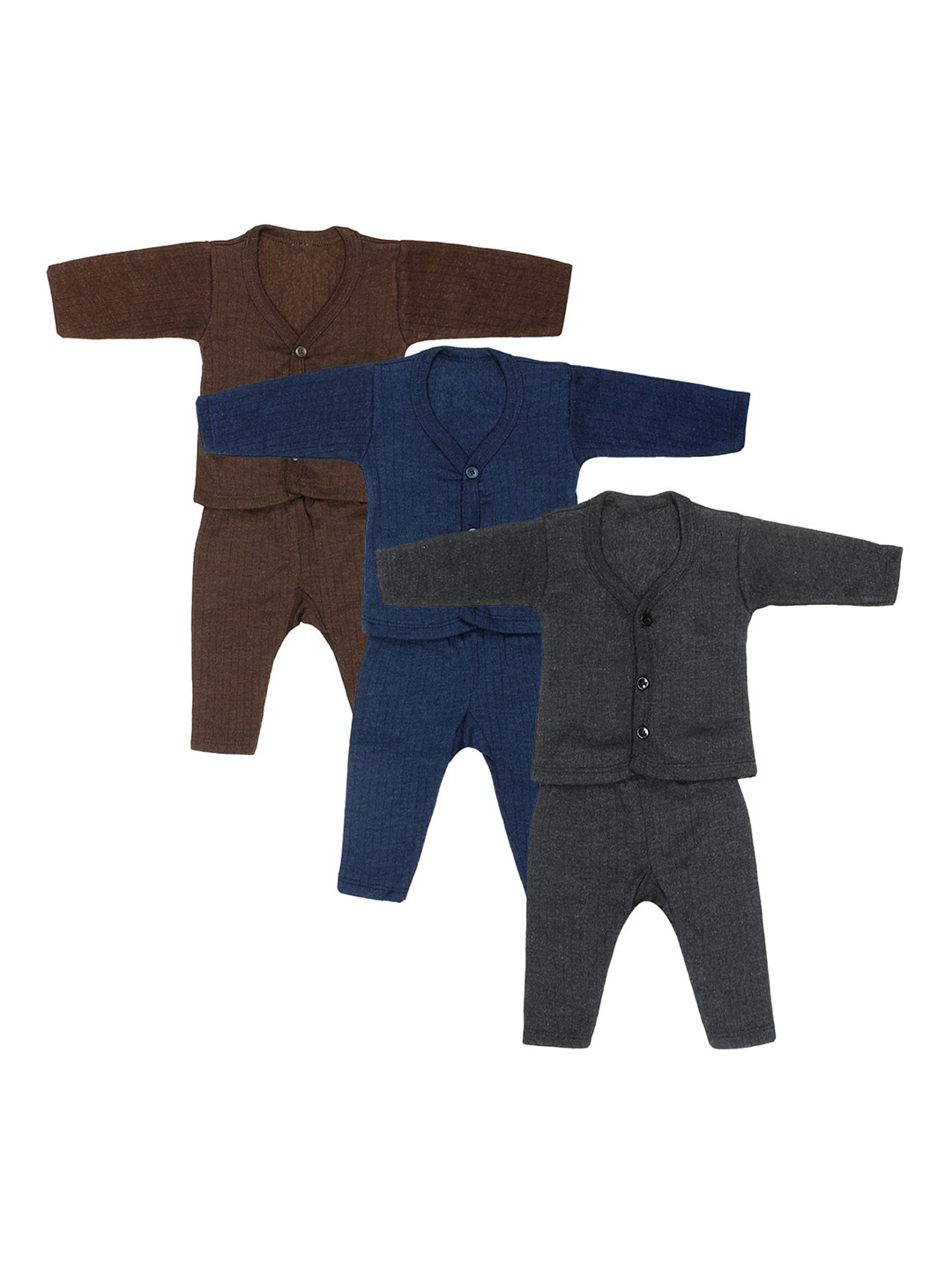 

Superminis Infant Kids Pack Of 3 Striped Pure Cotton Thermal Set, Navy blue