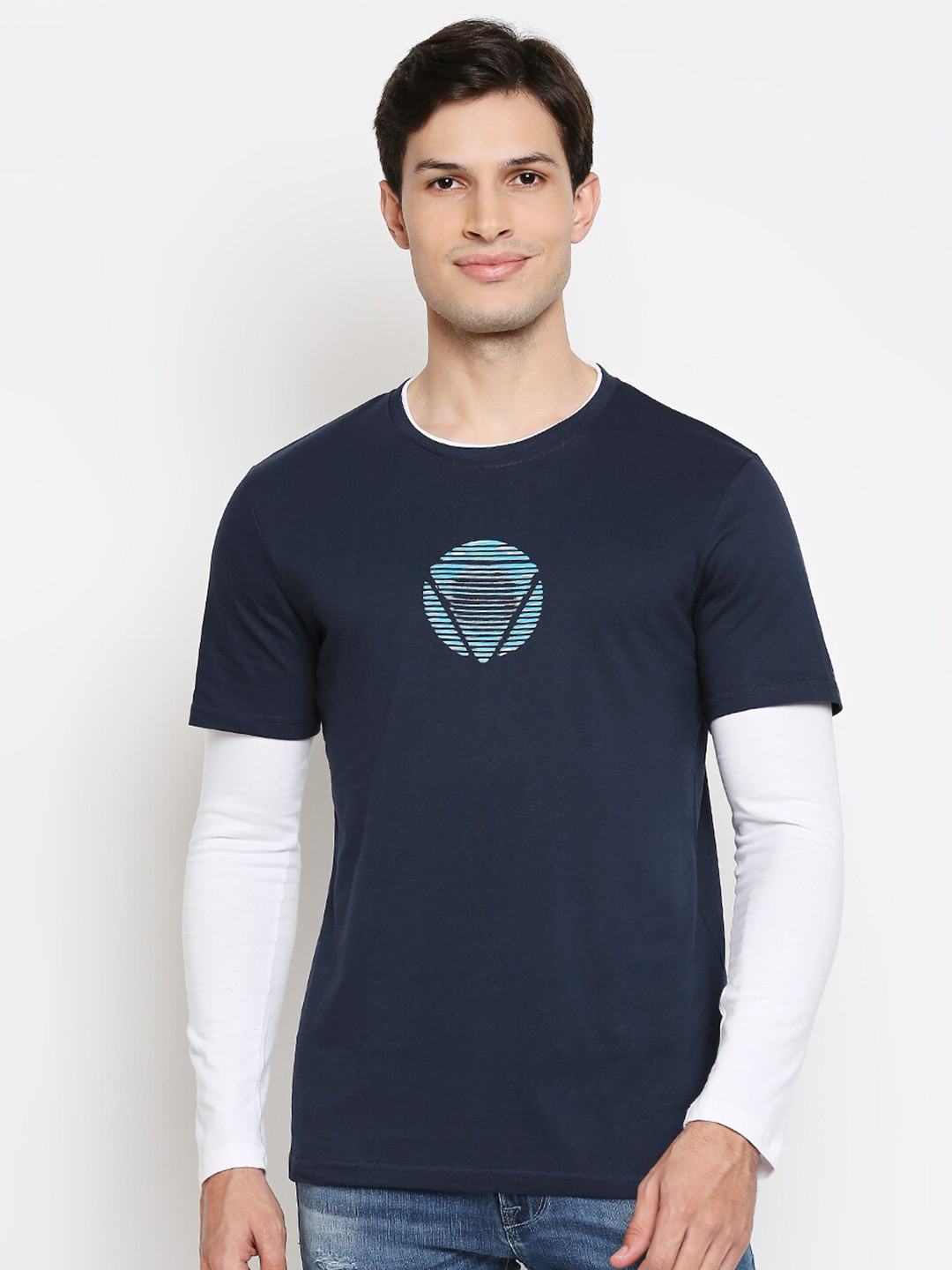 

The Souled Store Unisex Navy Blue White Iron Man Printed Slim Fit Pure Cotton T-shirt